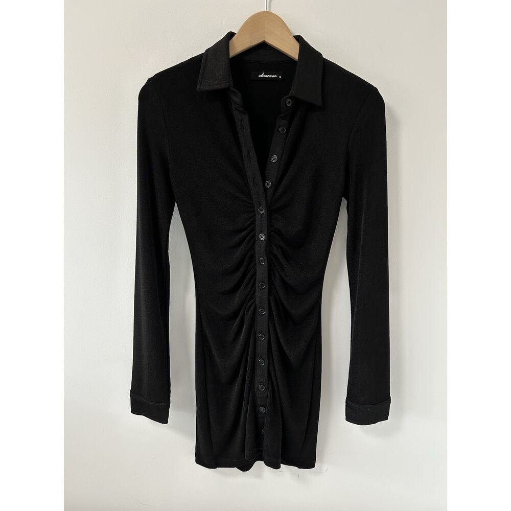 Oliveaceous Womens Mini‎ Dress Shirt Long Sleeve Goth Emo Witchy Small Stretch